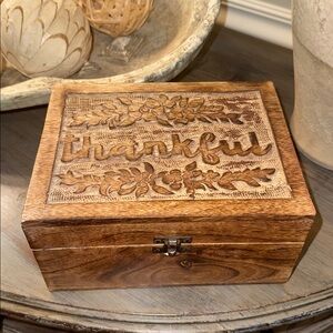 Decorative Carved Wooden Box with Latch THANKFUL